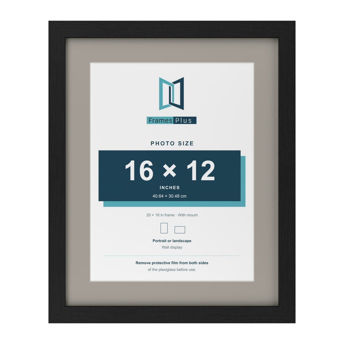 Black 20 x 16 inch picture frame with a Dawn Grey mount for a 16 x 12 inch photo