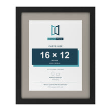 Black 20 x 16 inch picture frame with a Dawn Grey mount for a 16 x 12 inch photo