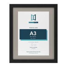 Black 20 x 16 inch picture frame with a Dawn Grey mount for an A3 photo