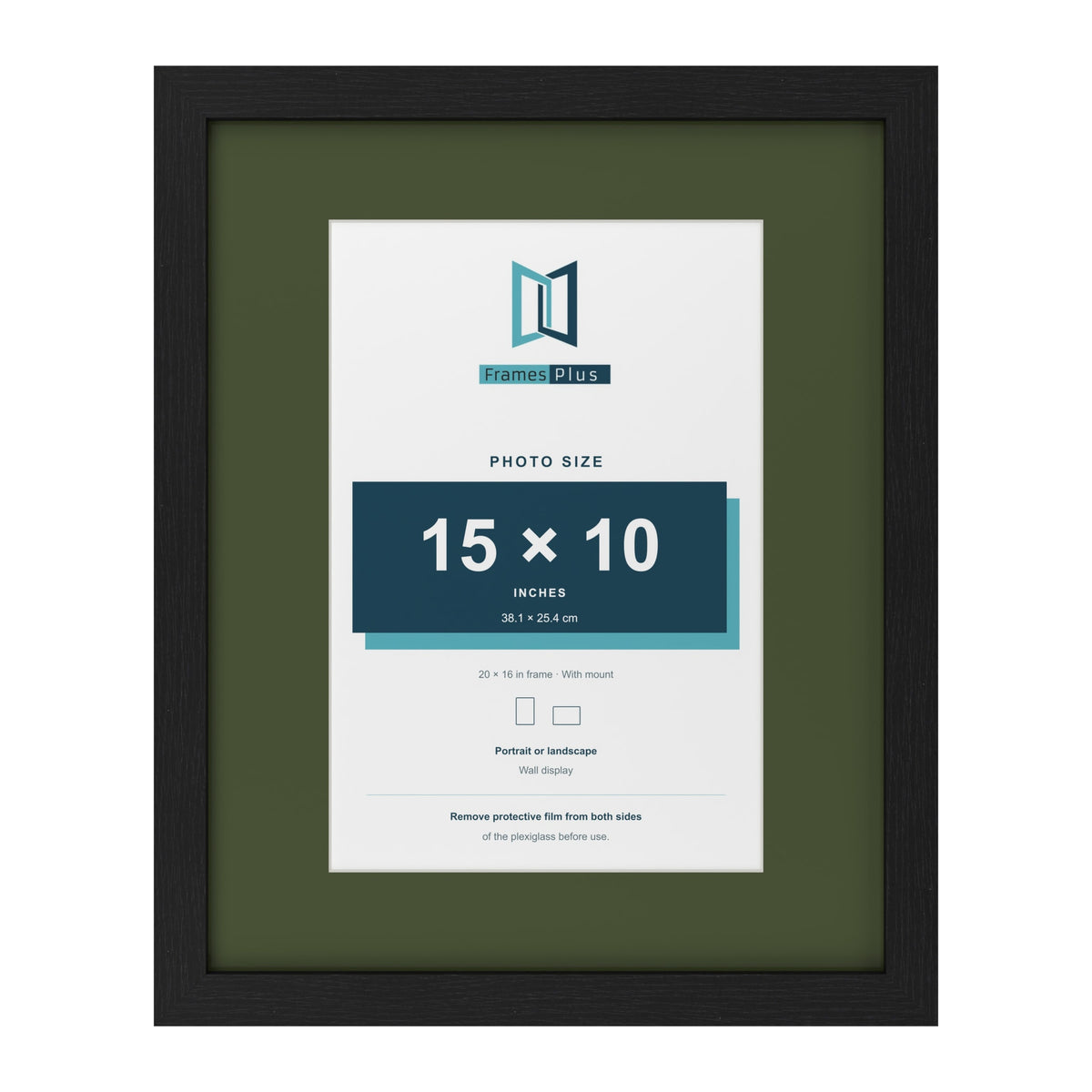 Black 20 x 16 inch picture frame with a green mount for a 15 x 10 inch photo