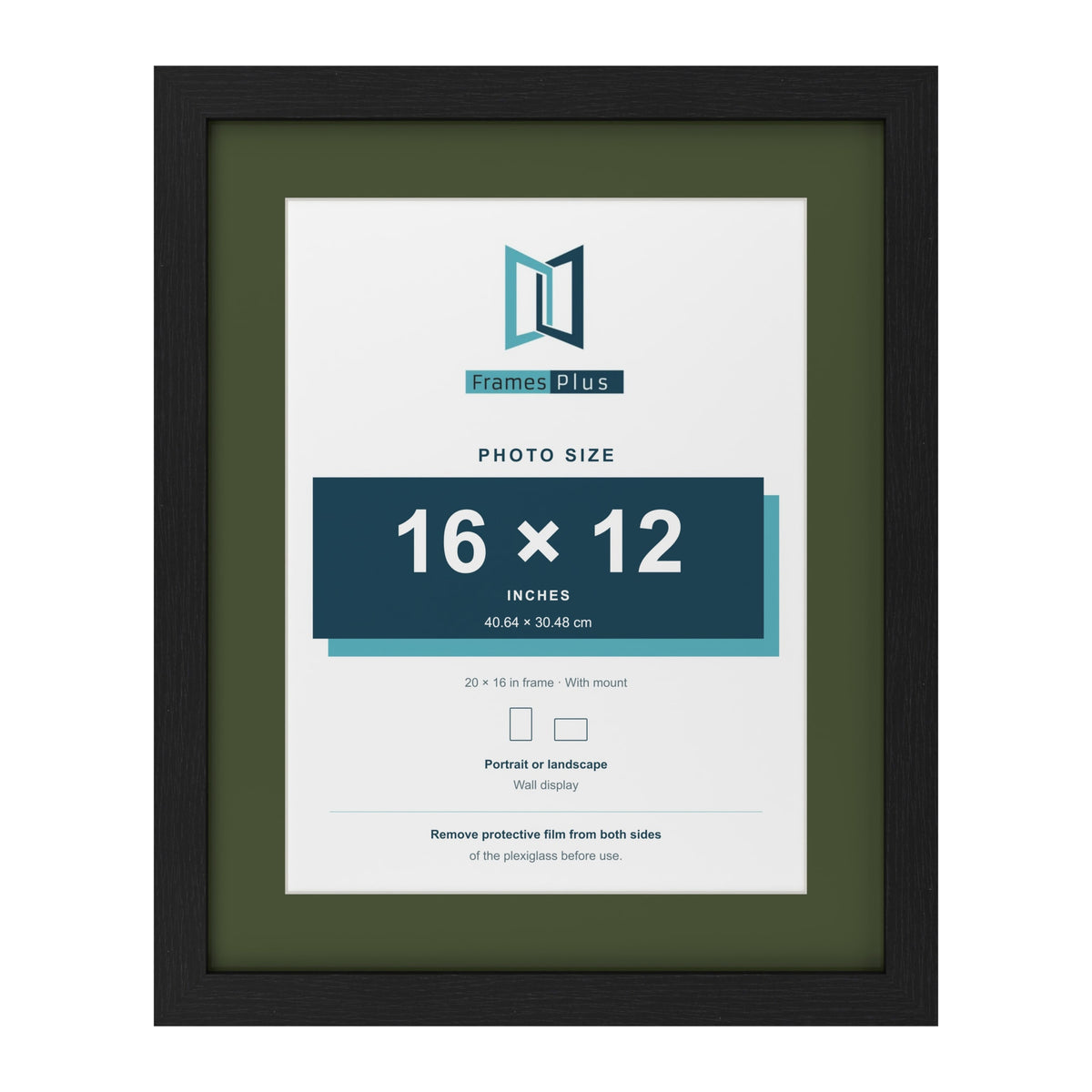 Black 20 x 16 inch picture frame with a green mount for a 16 x 12 inch photo