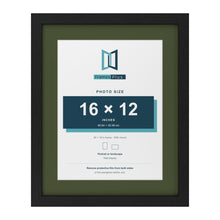 Black 20 x 16 inch picture frame with a green mount for a 16 x 12 inch photo