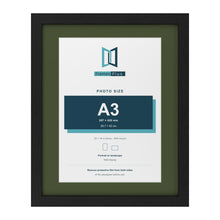 Black 20 x 16 inch picture frame with a green mount for an A3 photo