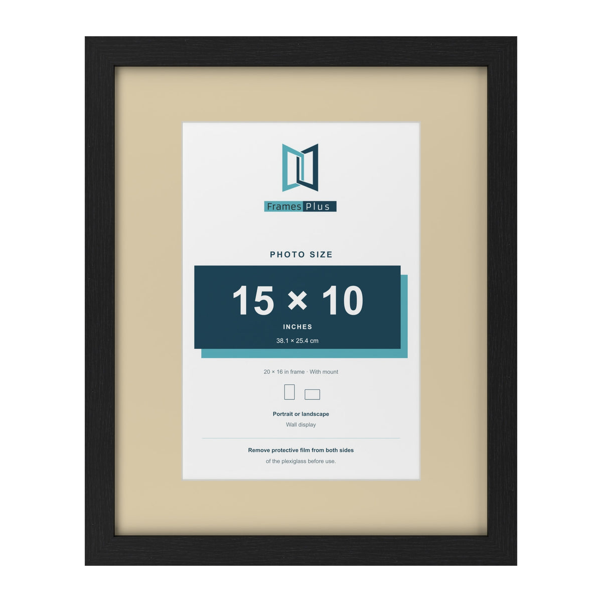 Black 20 x 16 inch picture frame with an ivory mount for a 15 x 10 inch photo
