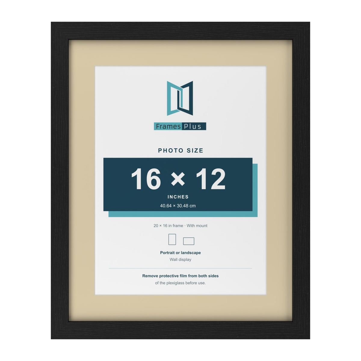 Black 20 x 16 inch picture frame with an ivory mount for a 16 x 12 inch photo