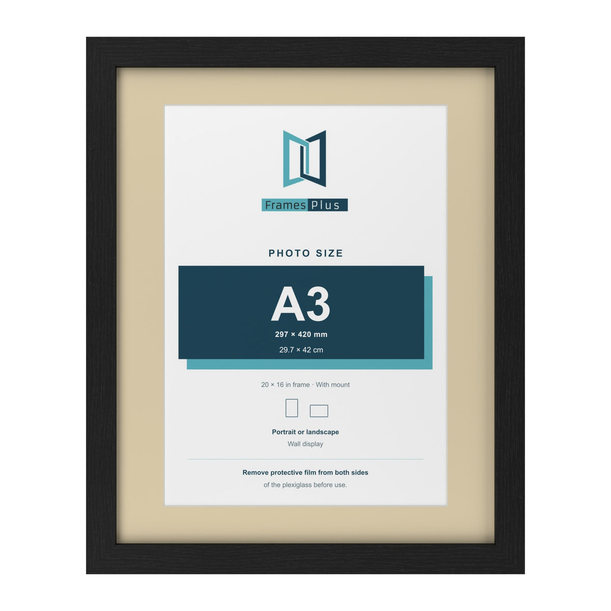 Black 20 x 16 inch picture frame with an ivory mount for an A3 photo