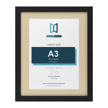 Black 20 x 16 inch picture frame with an ivory mount for an A3 photo