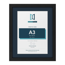 Black 20 x 16 inch picture frame with a Pacific Blue mount for an A3 photo
