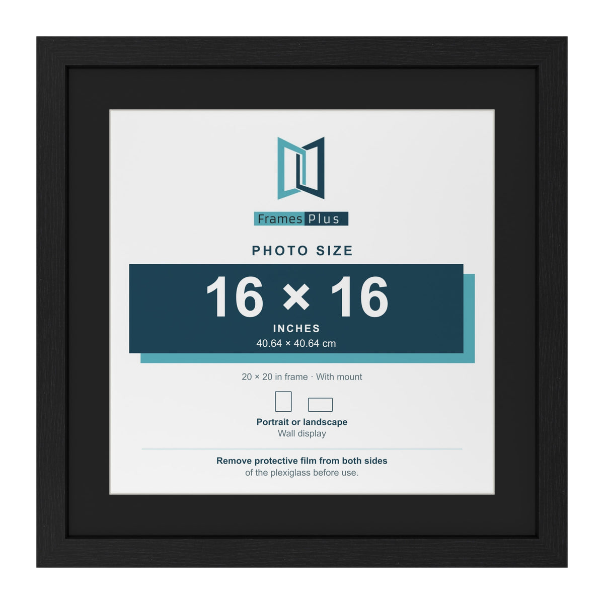 Black 20 x 20 inch picture frame with a black mount for a 16 x 16 inch photo
