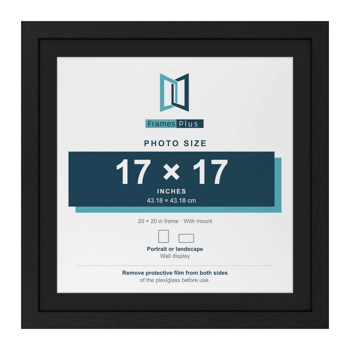 Black 20 x 20 inch picture frame with a black mount for a 17 x 17 inch photo