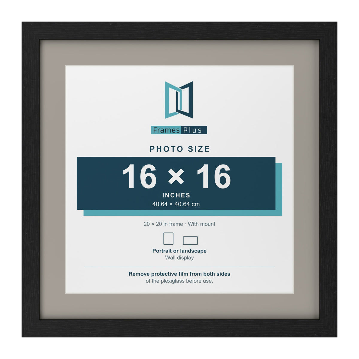 Black 20 x 20 inch picture frame with a Dawn Grey mount for a 16 x 16 inch photo