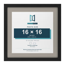 Black 20 x 20 inch picture frame with a Dawn Grey mount for a 16 x 16 inch photo