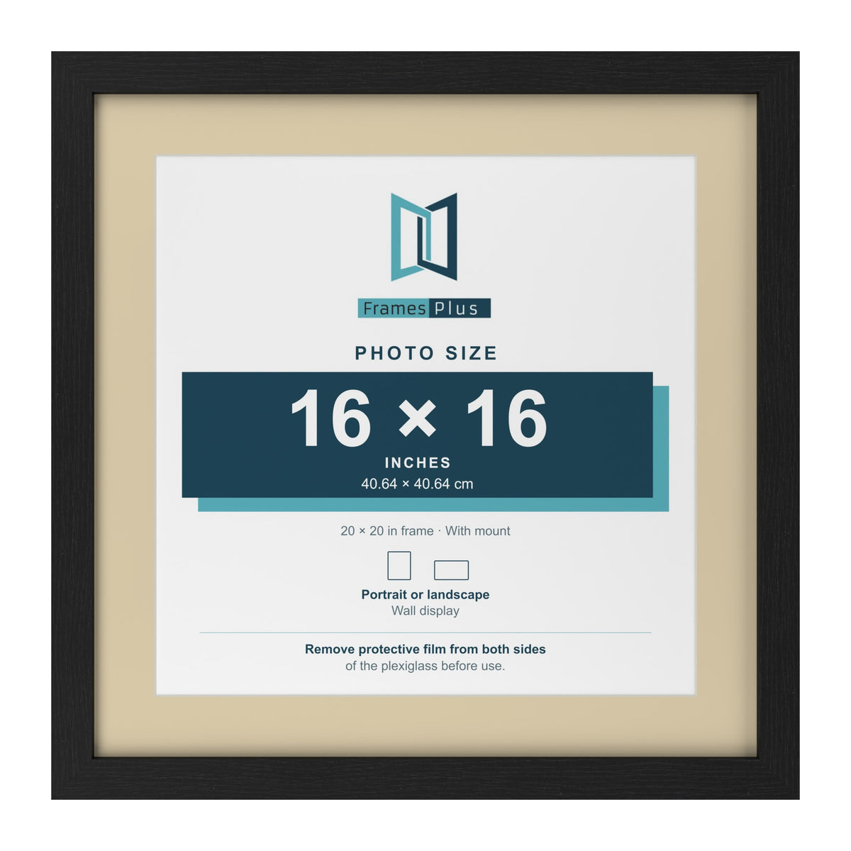 Black 20 x 20 inch picture frame with an ivory mount for a 16 x 16 inch photo