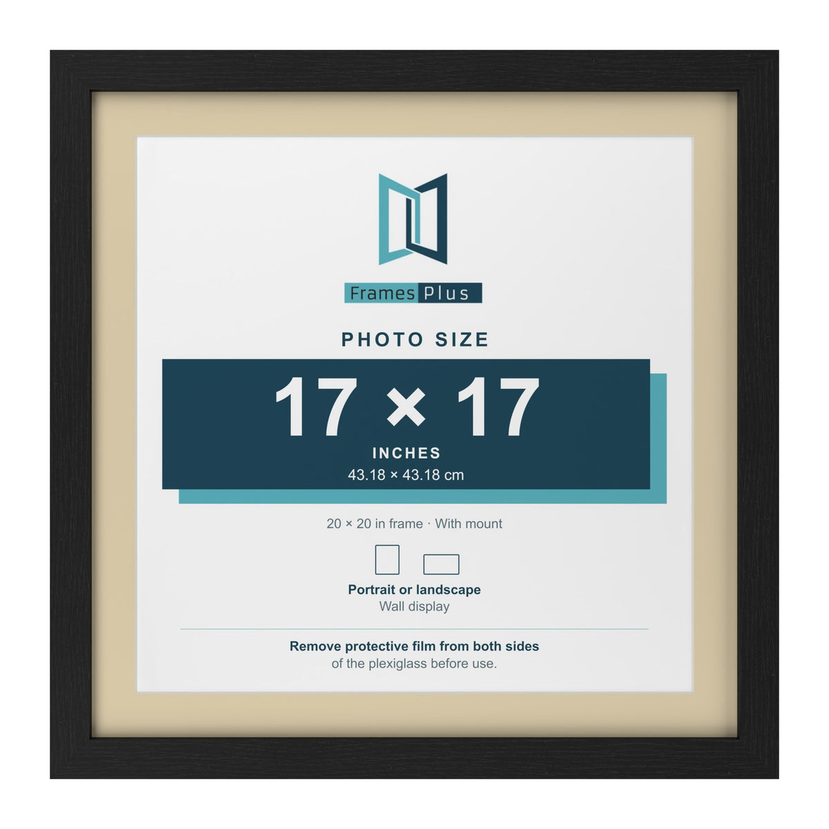 Black 20 x 20 inch picture frame with an ivory mount for a 17 x 17 inch photo