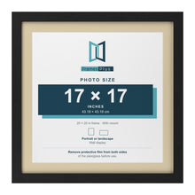 Black 20 x 20 inch picture frame with an ivory mount for a 17 x 17 inch photo