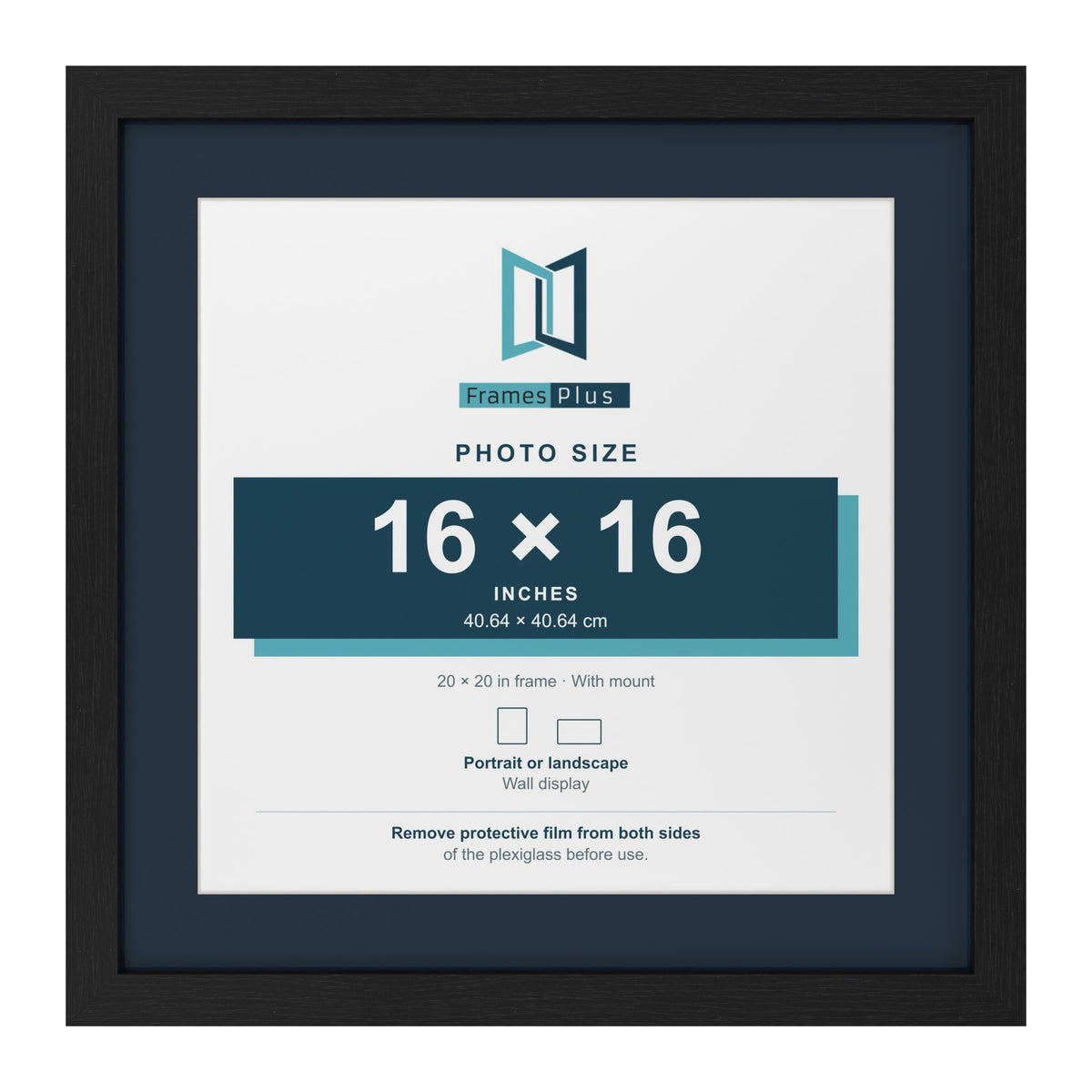 Black 20 x 20 inch picture frame with a Pacific Blue mount for a 16 x 16 inch photo