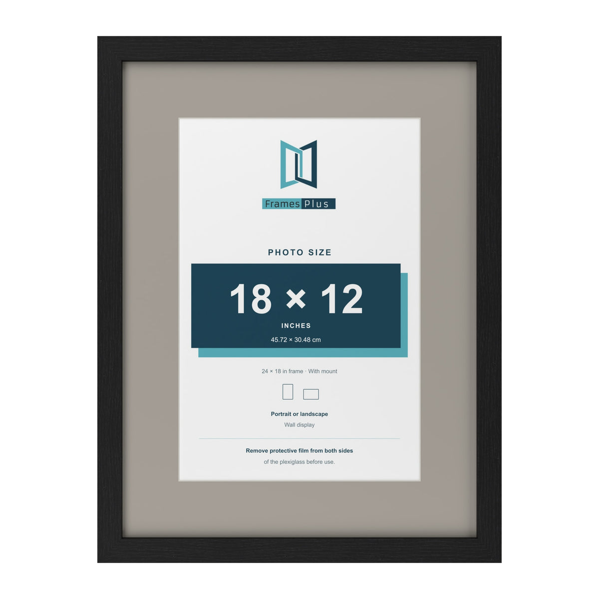 Black 24 x 18 inch picture frame with a Dawn Grey mount for an 18 x 12 inch photo
