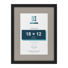 Black 24 x 18 inch picture frame with a Dawn Grey mount for an 18 x 12 inch photo