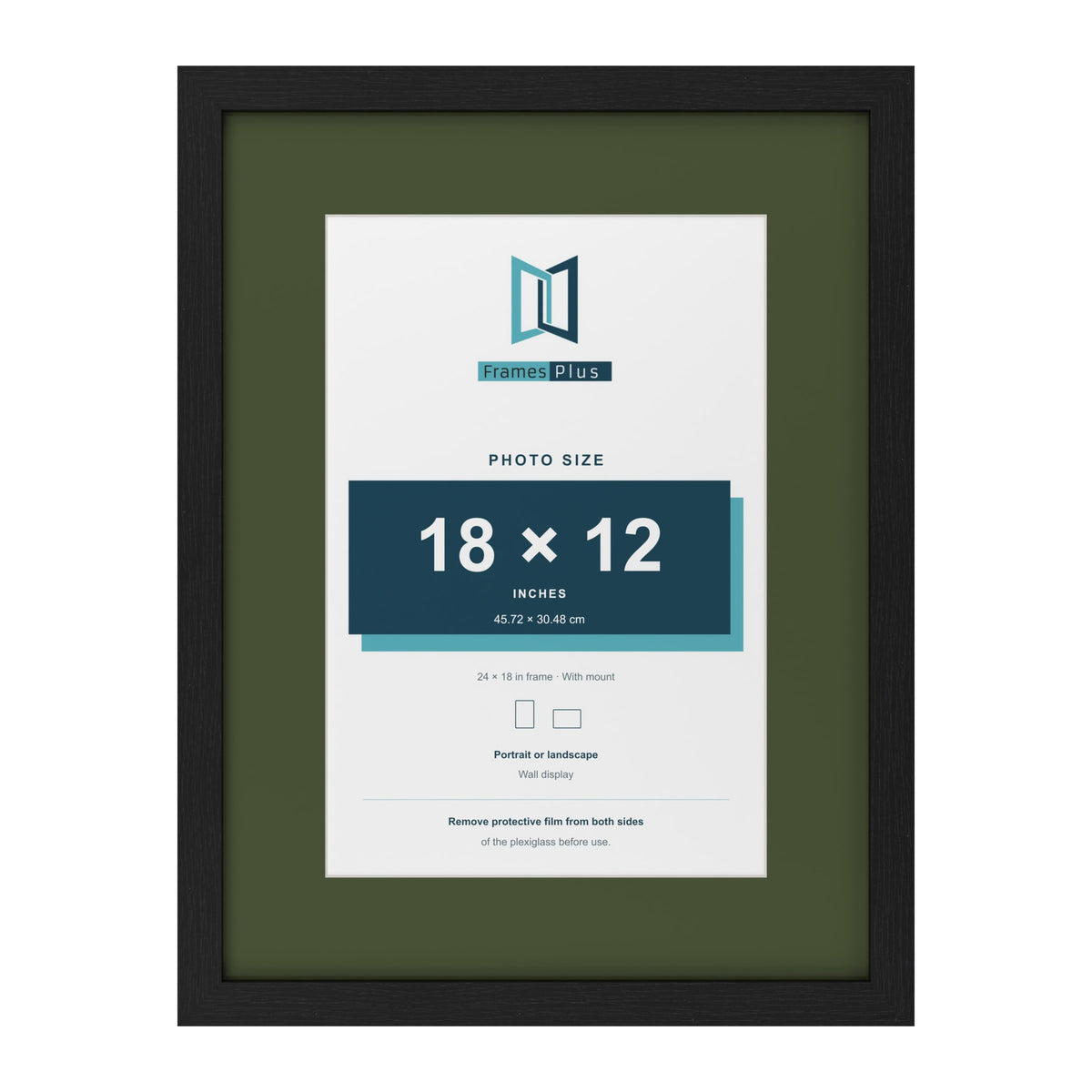 Black 24 x 18 inch picture frame with a green mount for an 18 x 12 inch photo