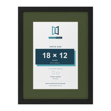 Black 24 x 18 inch picture frame with a green mount for an 18 x 12 inch photo