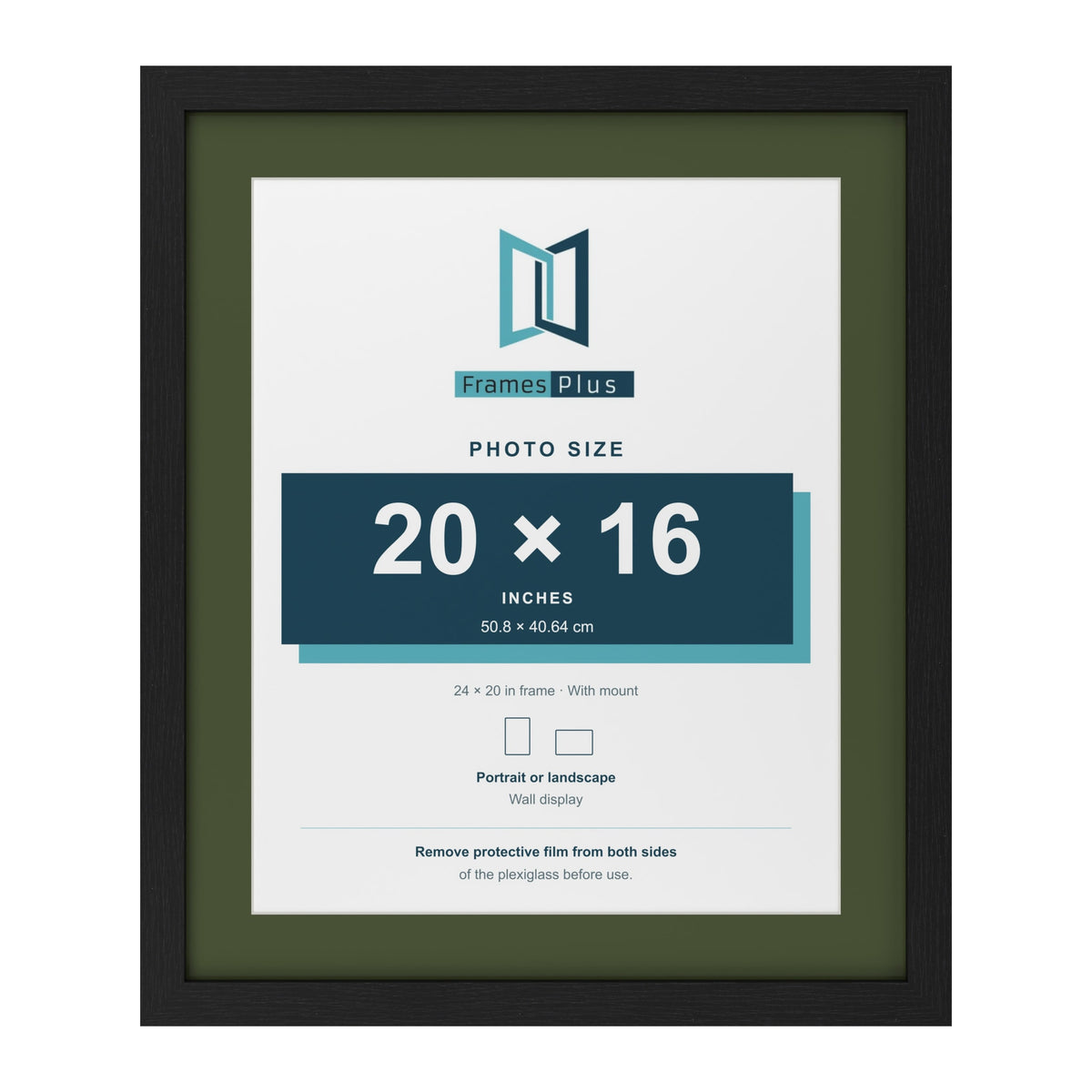 Black 24 x 20 inch picture frame with a green mount for a 20 x 16 inch photo