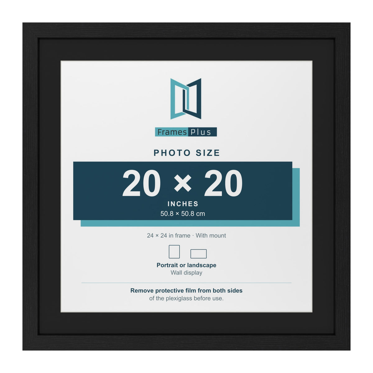 Black 24 x 24 inch picture frame with a black mount for a 20 x 20 inch photo