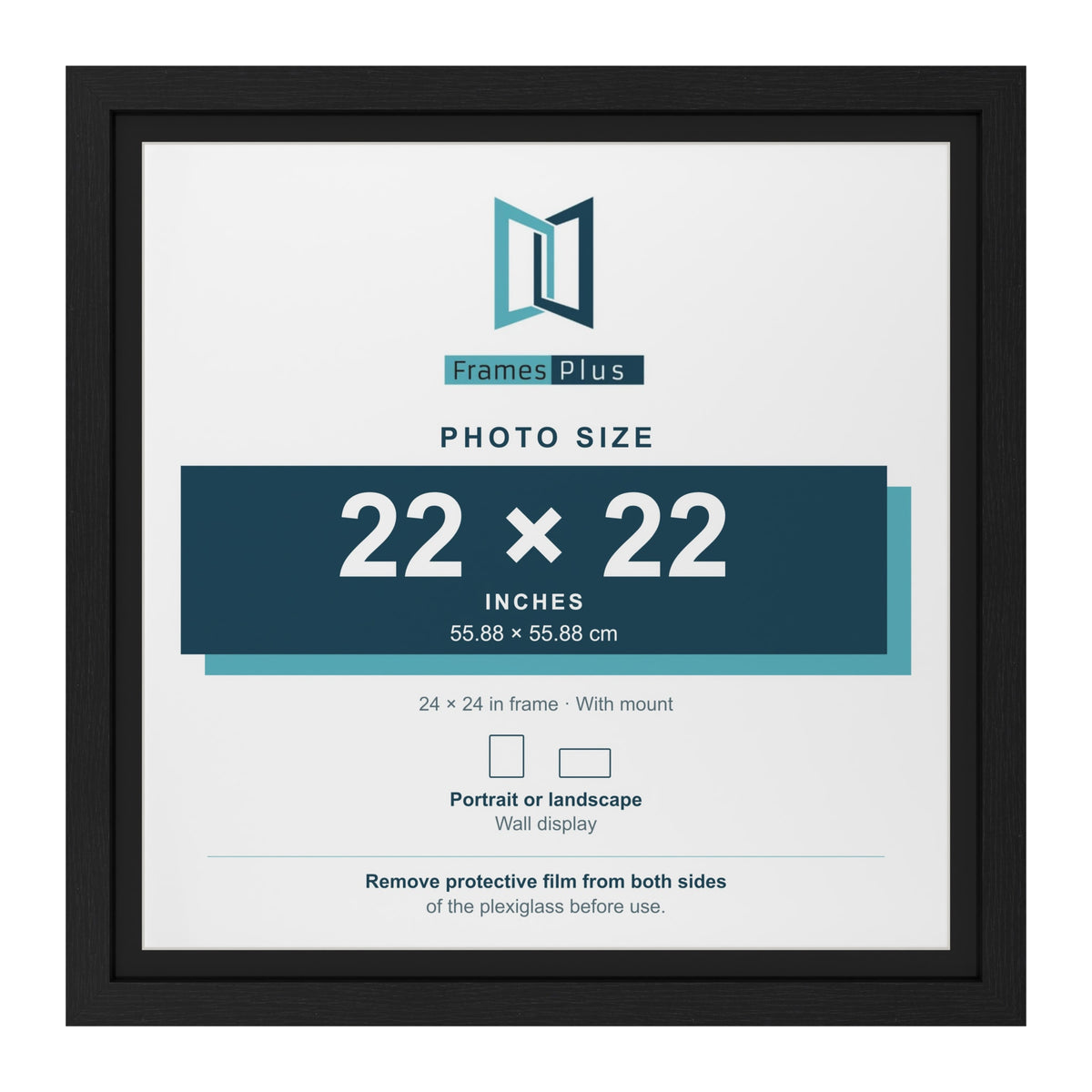 Black 24 x 24 inch picture frame with a black mount for a 22 x 22 inch photo