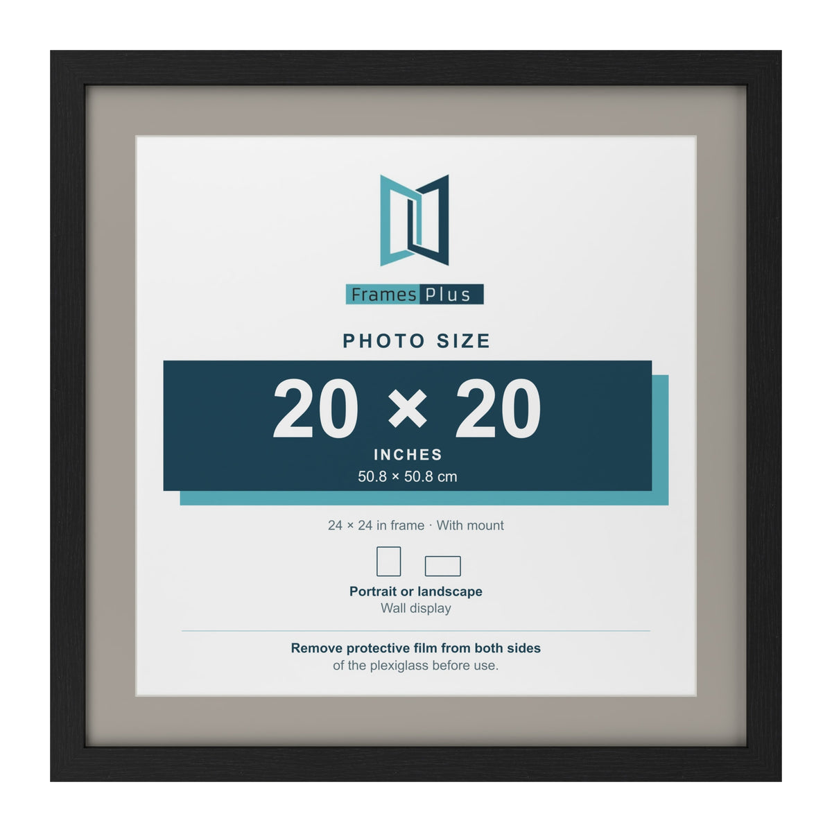 Black 24 x 24 inch picture frame with a Dawn Grey mount for a 20 x 20 inch photo
