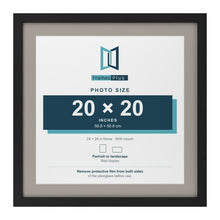Black 24 x 24 inch picture frame with a Dawn Grey mount for a 20 x 20 inch photo