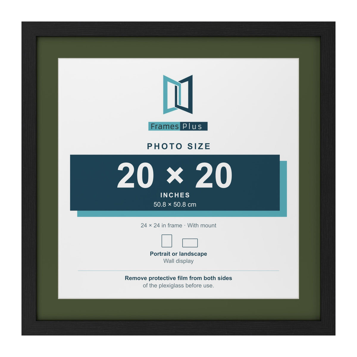 Black 24 x 24 inch picture frame with a green mount for a 20 x 20 inch photo