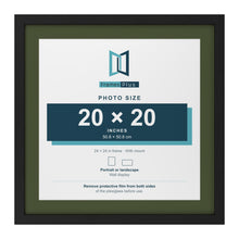 Black 24 x 24 inch picture frame with a green mount for a 20 x 20 inch photo