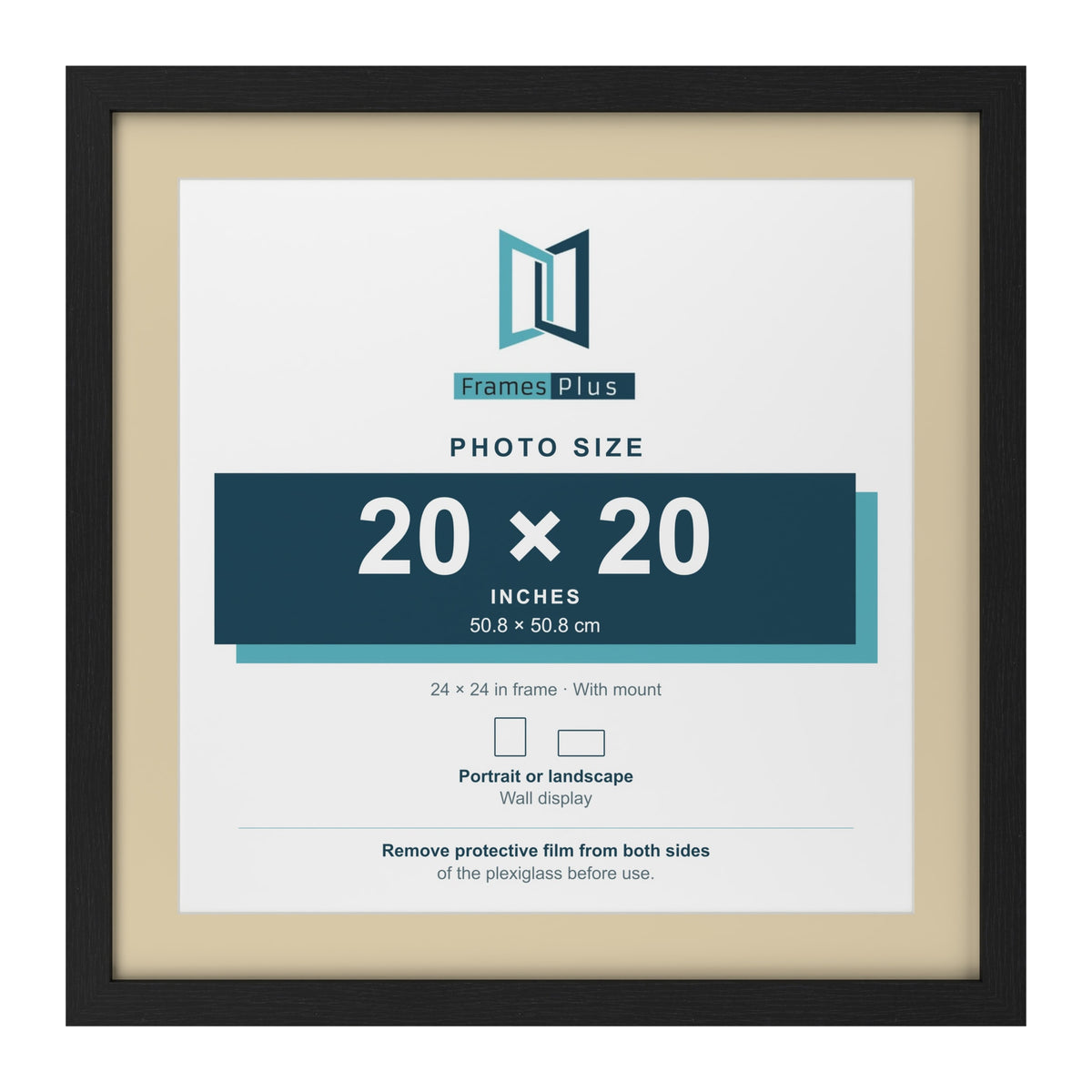Black 24 x 24 inch picture frame with an ivory mount for a 20 x 20 inch photo