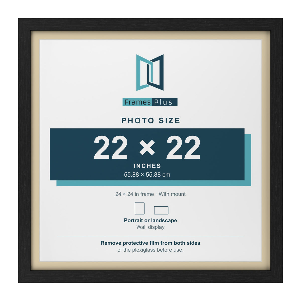 Black 24 x 24 inch picture frame with an ivory mount for a 22 x 22 inch photo