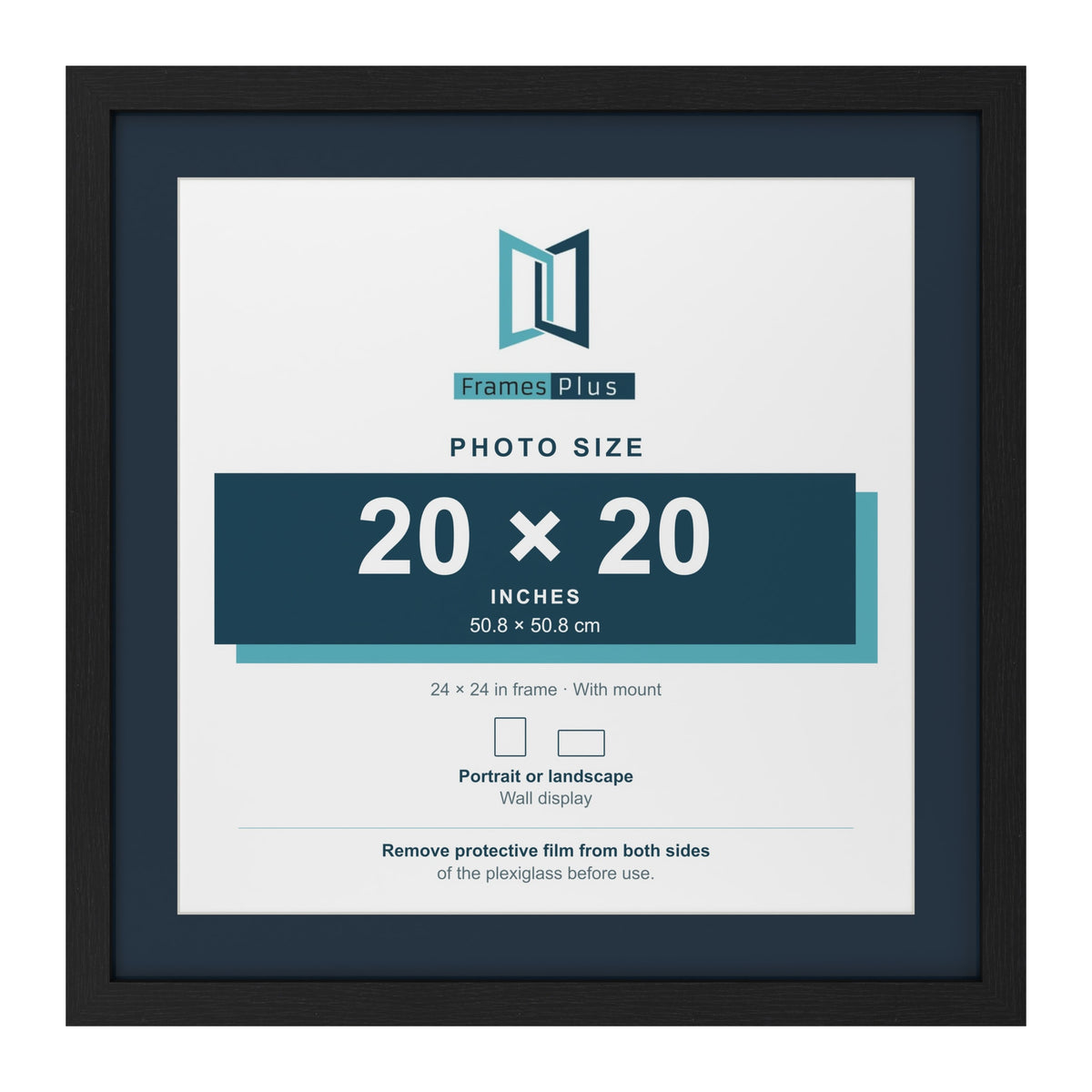 Black 24 x 24 inch picture frame with a Pacific Blue mount for a 20 x 20 inch photo