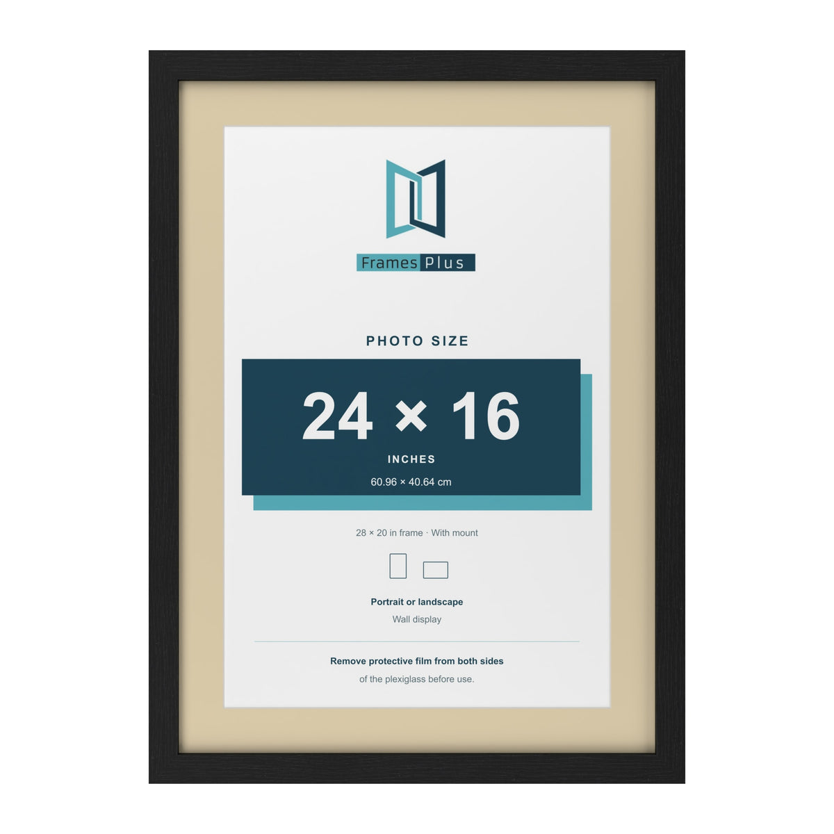 Black 28 x 20 inch picture frame with an ivory mount for a 24 x 16 inch photo