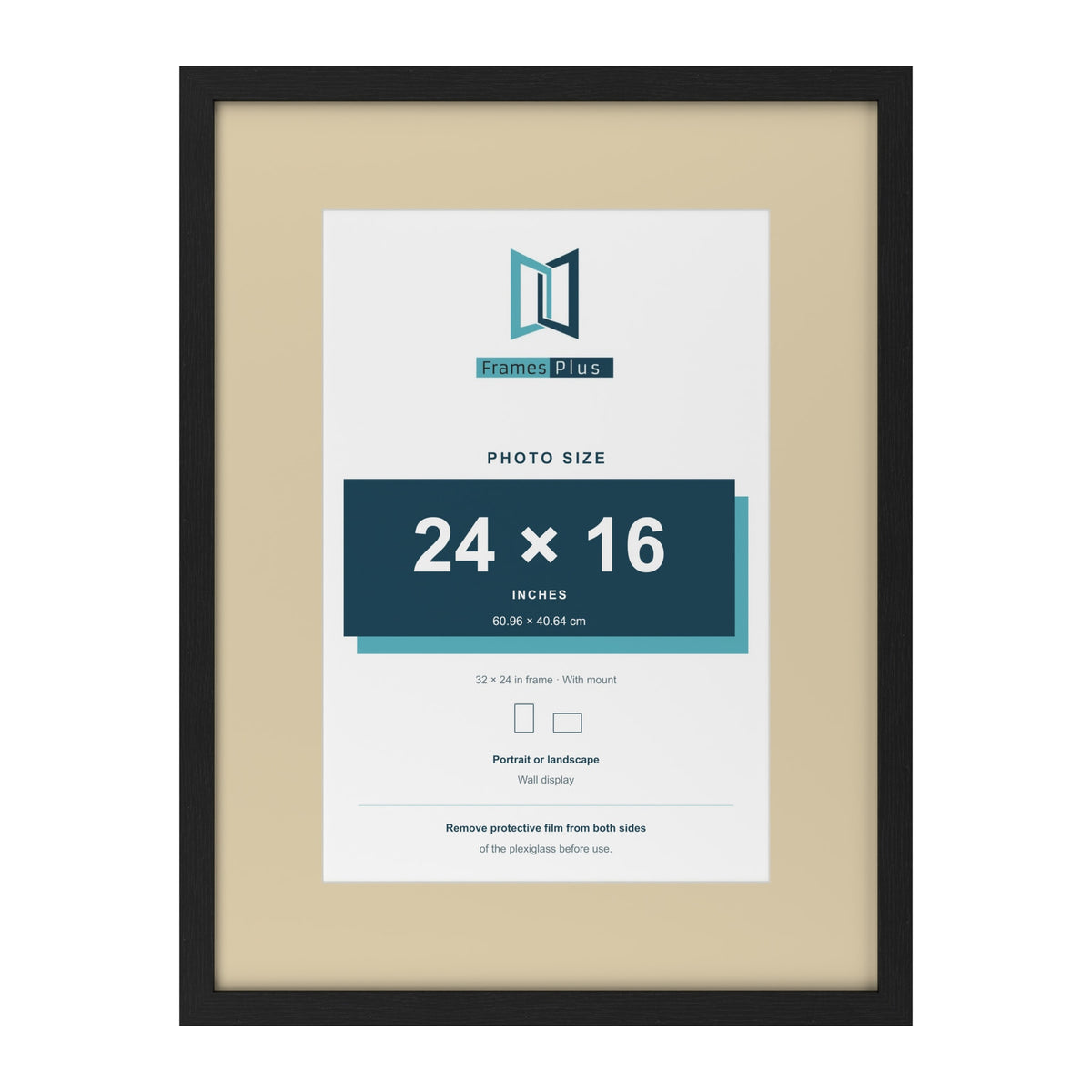 Black 32 x 24 inch picture frame with an ivory mount for a 24 x 16 inch photo