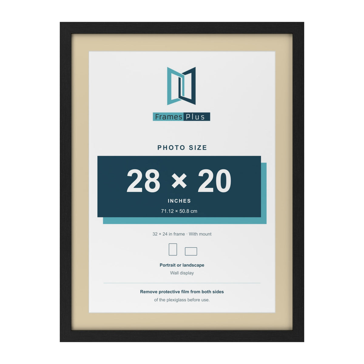 Black 32 x 24 inch picture frame with an ivory mount for a 28 x 20 inch photo