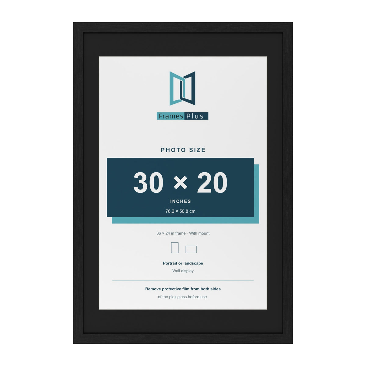 Black 36 x 24 inch picture frame with a black mount for a 30 x 20 inch photo