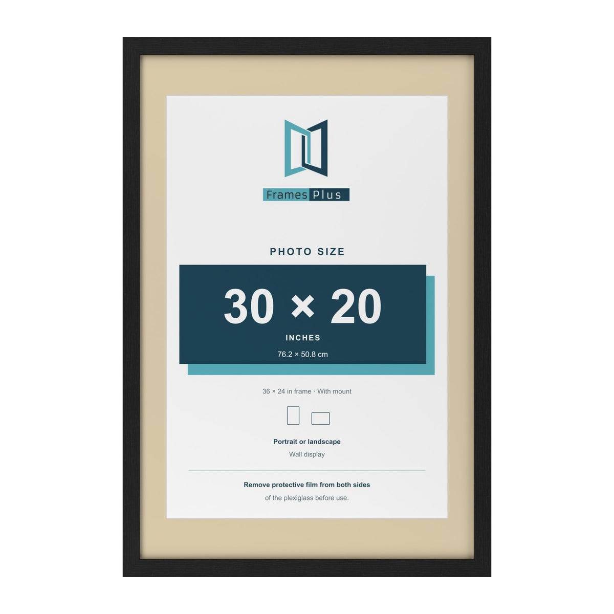 Black 36 x 24 inch picture frame with an ivory mount for a 30 x 20 inch photo