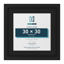 Black 40 x 40 cm picture frame with a black mount for a 30 x 30 cm photo
