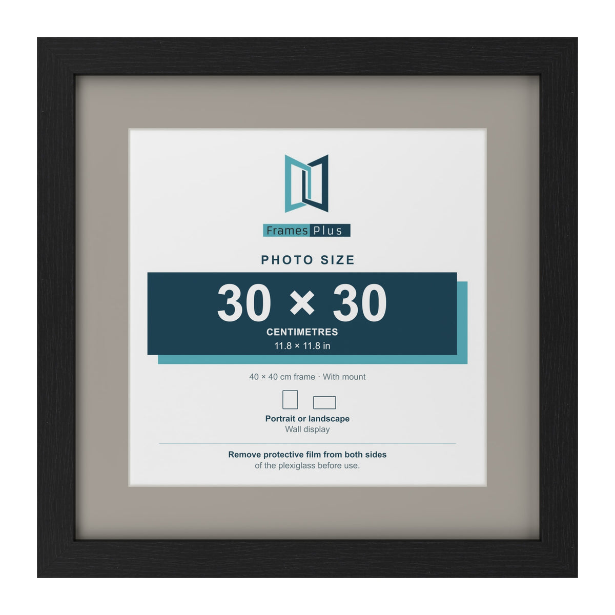 Black 40 x 40 cm picture frame with a Dawn Grey mount for a 30 x 30 cm photo