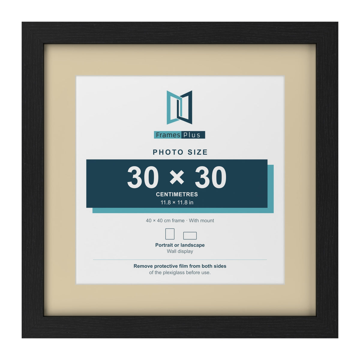 Black 40 x 40 cm picture frame with an ivory mount for a 30 x 30 cm photo