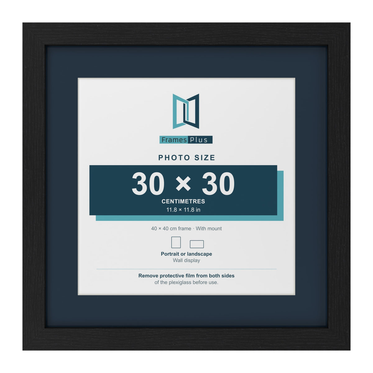 Black 40 x 40 cm picture frame with a Pacific Blue mount for a 30 x 30 cm photo