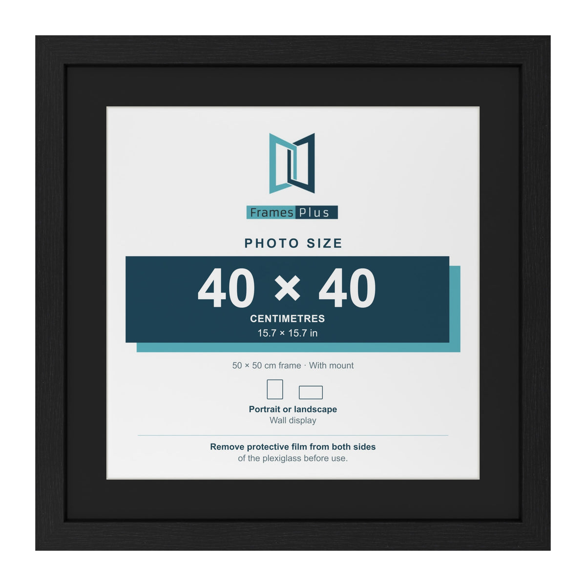 Black 50 x 50 cm picture frame with a black mount for a 40 x 40 cm photo