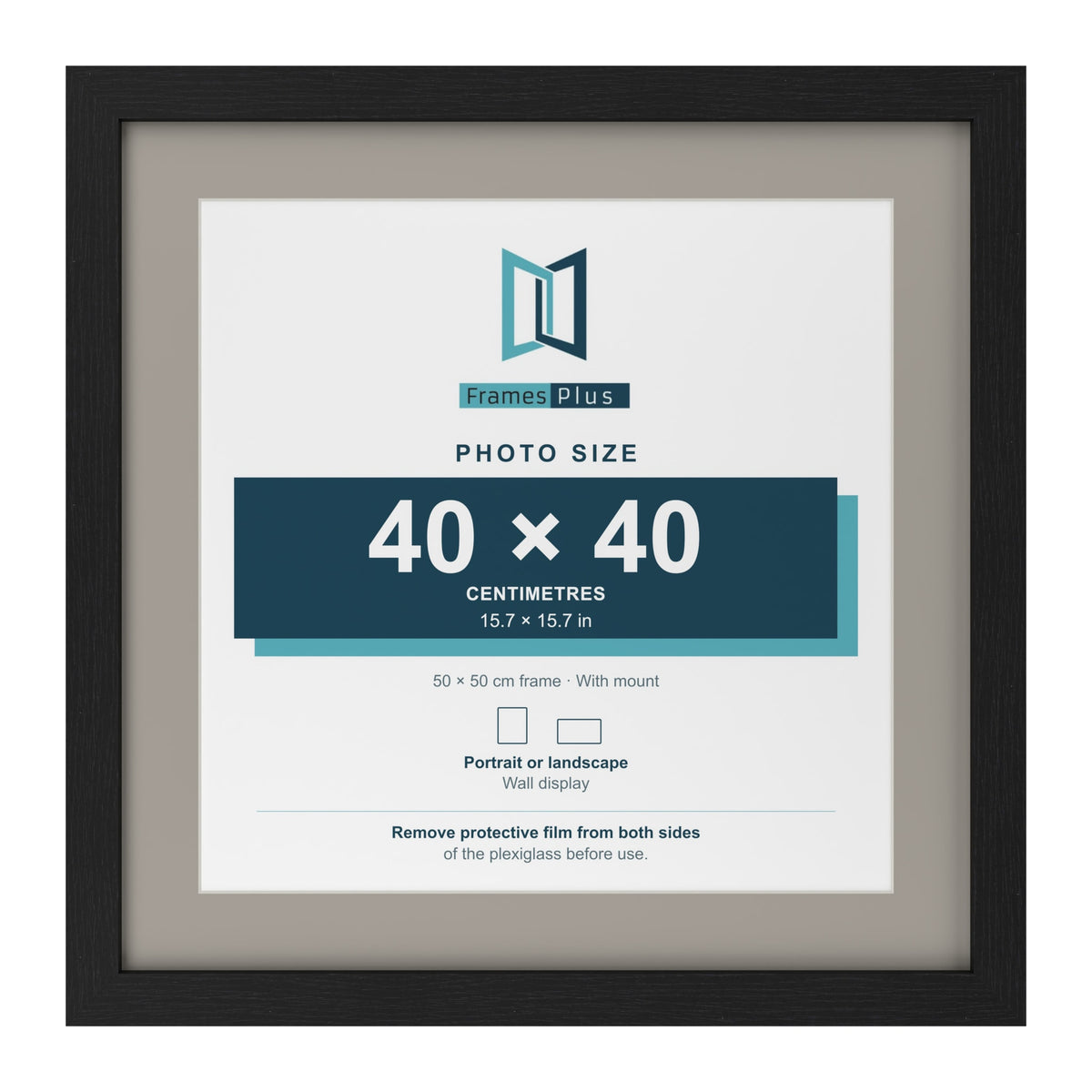 Black 50 x 50 cm picture frame with a Dawn Grey mount for a 40 x 40 cm photo