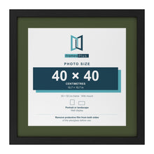 Black 50 x 50 cm picture frame with a green mount for a 40 x 40 cm photo