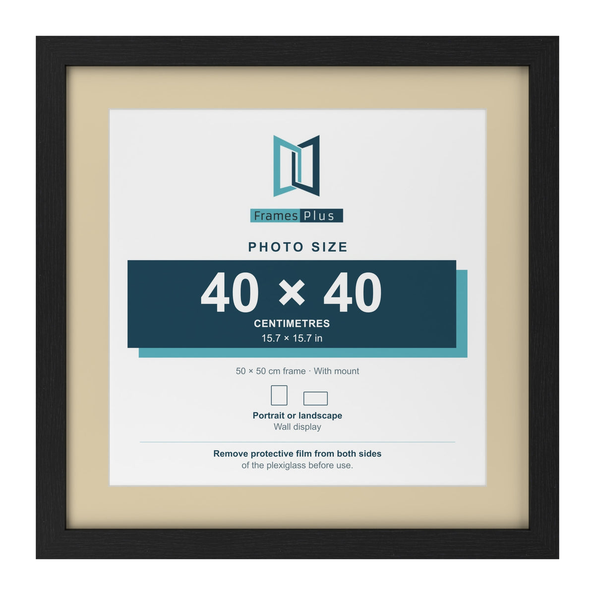 Black 50 x 50 cm picture frame with an ivory mount for a 40 x 40 cm photo