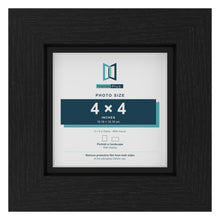 Black 5 x 5 inch picture frame with a black mount for a 4 x 4 inch photo