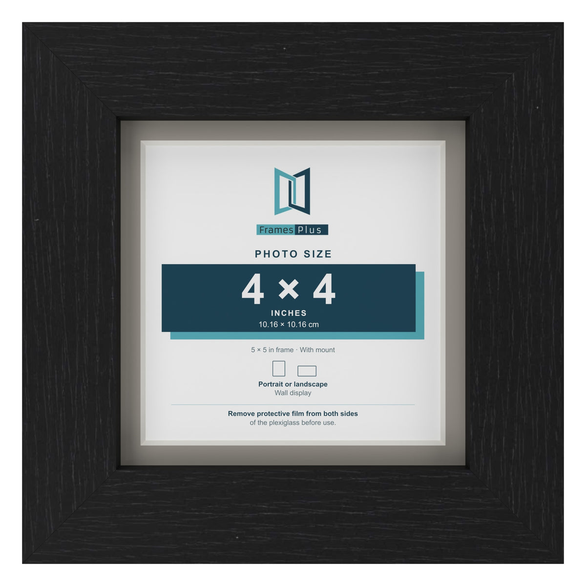 Black 5 x 5 inch picture frame with a Dawn Grey mount for a 4 x 4 inch photo