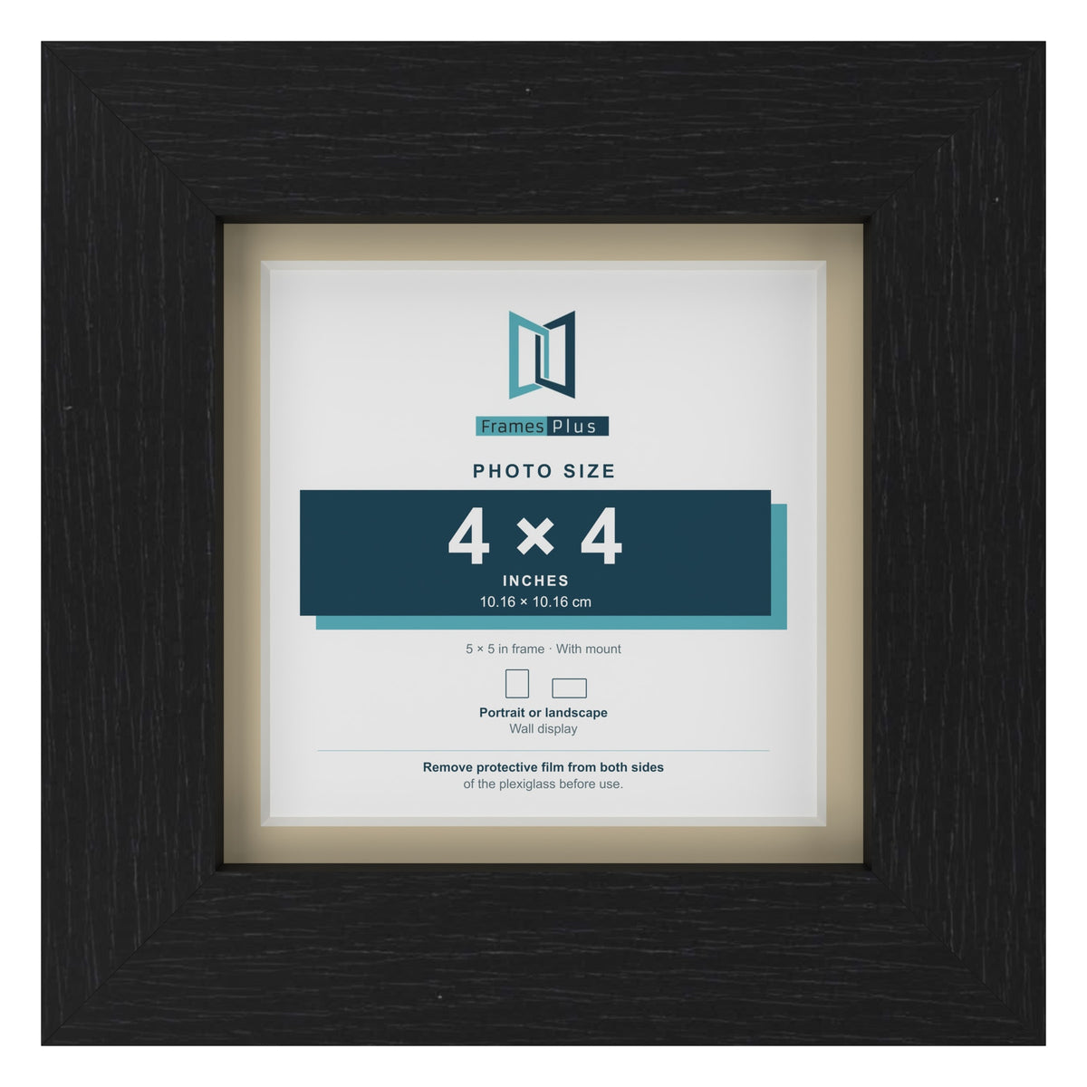 Black 5 x 5 inch picture frame with an ivory mount for a 4 x 4 inch photo